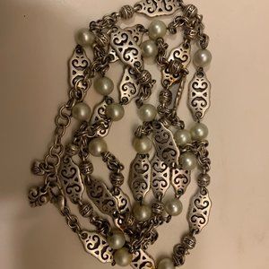 BRIGHTON Geneva Pearl Long Necklace; 46" Long, Scrollwork with faux Pearls